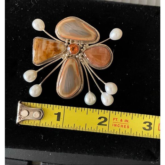 Artisan Sterling Silver Pendant with Jasper, Pearl Accents & Gemstone Center - Picture 7 of 7